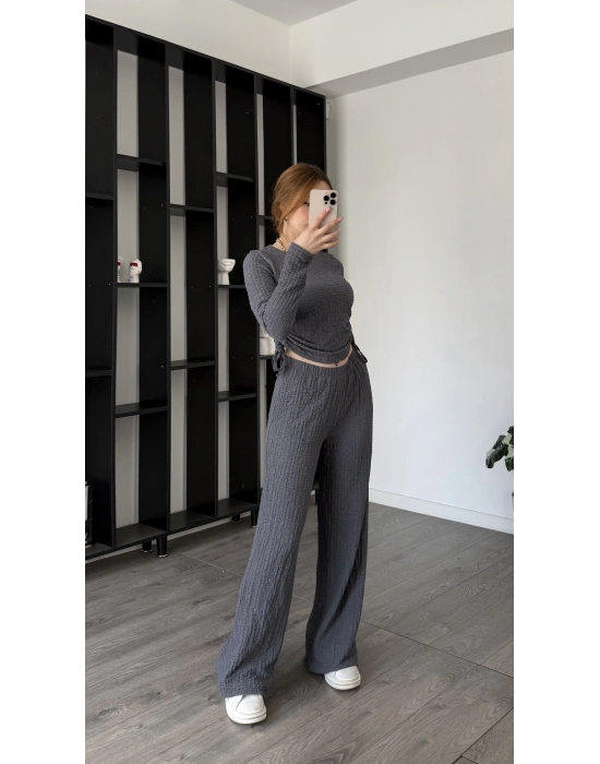 Gri Ollie Büzgü Detaylı 2’li Takım