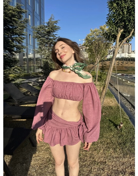 Gül Kurusu Büstiyerli Pareo Takım