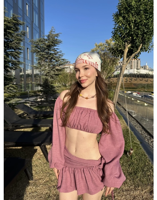 Gül Kurusu Büstiyerli Pareo Takım