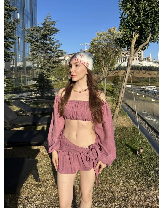 Gül Kurusu Büstiyerli Pareo Takım
