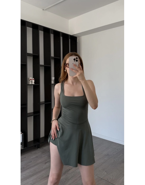 Haki Milly Cepli Şortlu Elbise
