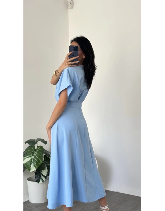 Helen Mavi Kemer Detaylı Elbise