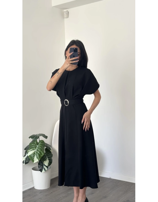 Helen Siyah Kemer Detaylı Elbise
