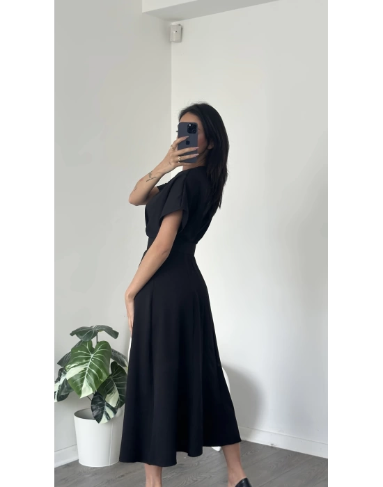 Helen Siyah Kemer Detaylı Elbise