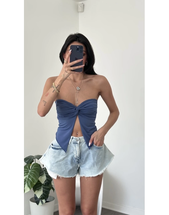 İndigo Elia Kelebek Straplez Bluz