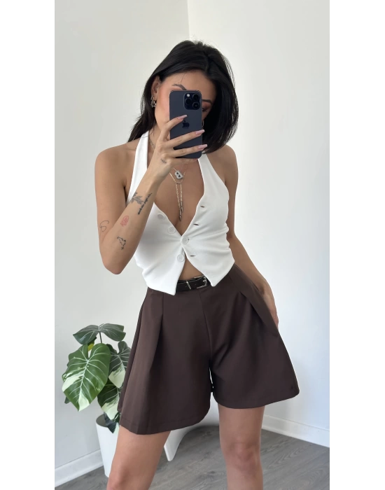 İris Kahve Kemerli Şehir Boy Şort