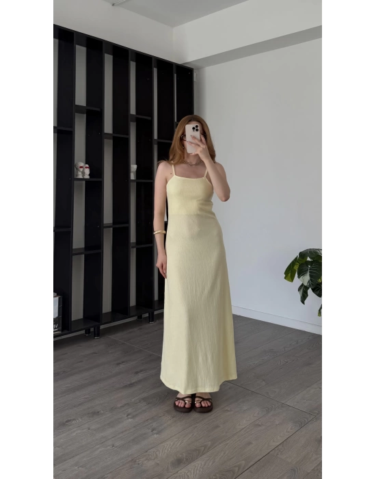 Janka Sarı Askılı Maxi Elbise