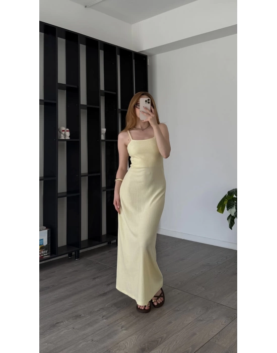 Janka Sarı Askılı Maxi Elbise