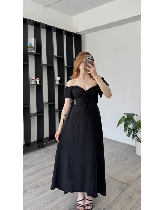 Jenny Siyah Bağcık Yakalı A Kesim Elbise