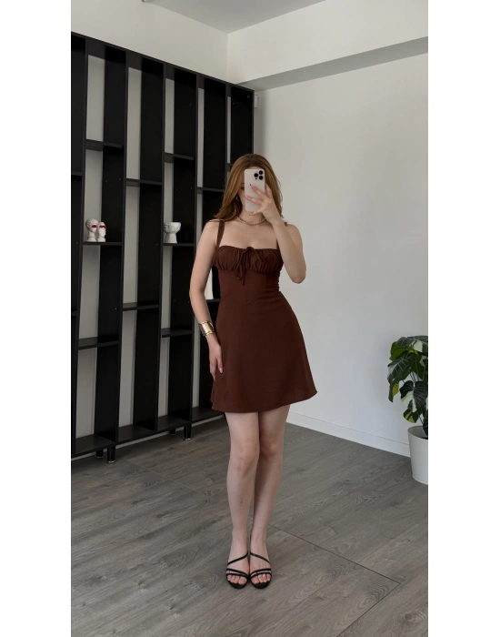 Kahve Alinda Bağcık Sırtlı Korse Belli Elbise