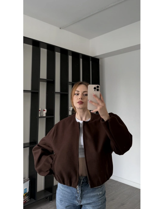 Kahve Anna Bomber kaşe Ceket