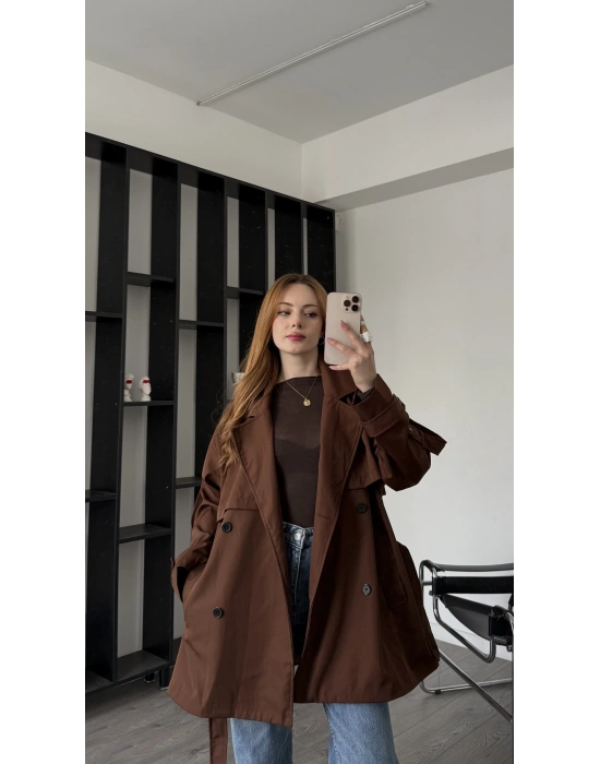 Kahve Aurora Kuşaklı Trençkot