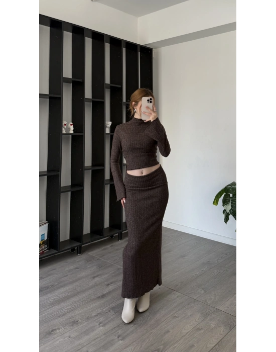 Kahve Claire Volan Kollu Etekli Takım