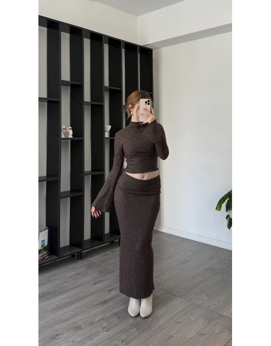 Kahve Claire Volan Kollu Etekli Takım