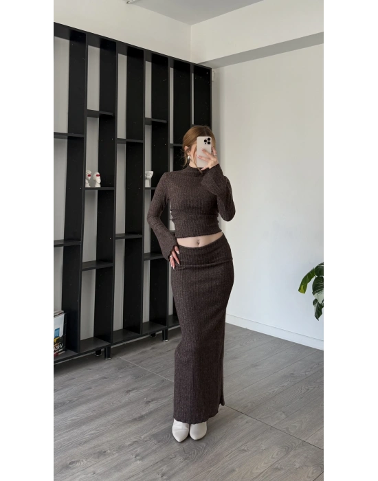 Kahve Claire Volan Kollu Etekli Takım