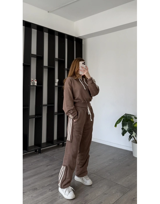 Kahve Enny Çizgili Eşofman Takımı