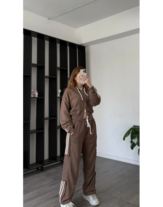 Kahve Enny Çizgili Eşofman Takımı