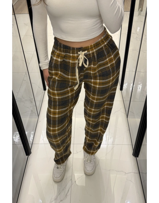 Kahve Frida Unisex Ekose Eşofman Altı