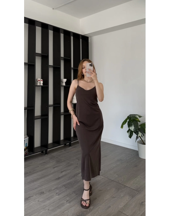 Kahve Gaia Ayarlanabilir Askılı Elbise