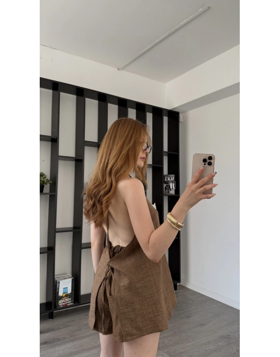 Kahve Hailey Bağcıklı Şortlu Takım