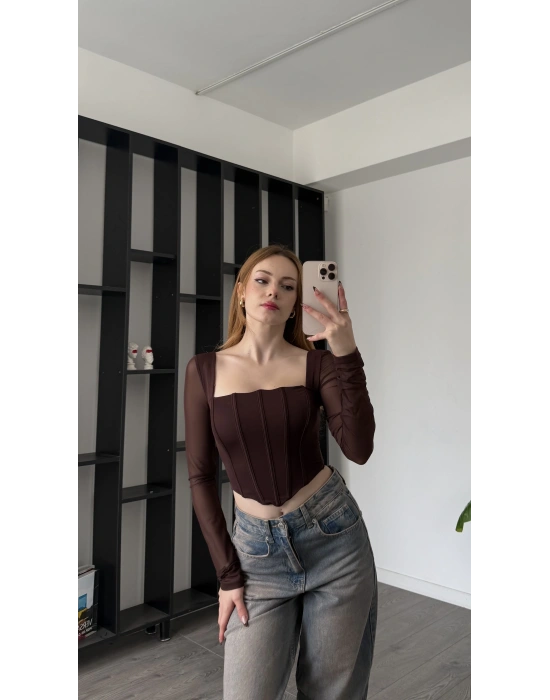Kahve Kayle Tül Detay Korse