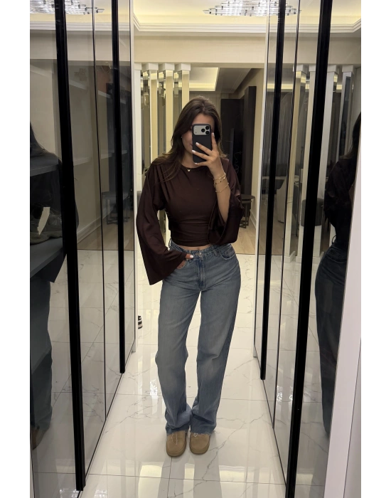 Kahve Lia Yarasa Kollu Bluz