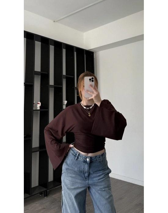 Kahve Lia Yarasa Kollu Bluz