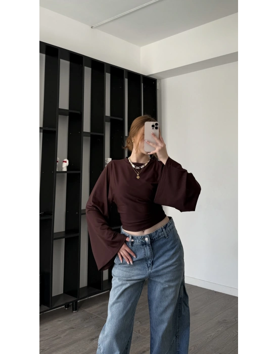 Kahve Lia Yarasa Kollu Bluz
