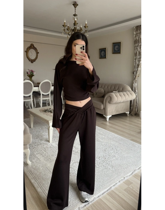 Kahve Luna V Bel Kesimli Modal Takım