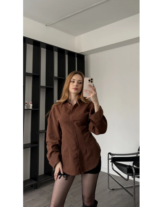 Kahve Luzy Belden Oturtma Gömlek