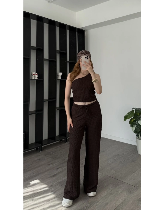 Kahve Olivia Tek Omuzlu Gofre 2’li Takım