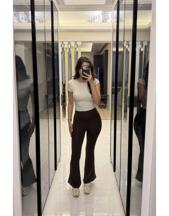 Kahve Oys Muadil Ekstra Sıcak Flare Tayt Pantolon