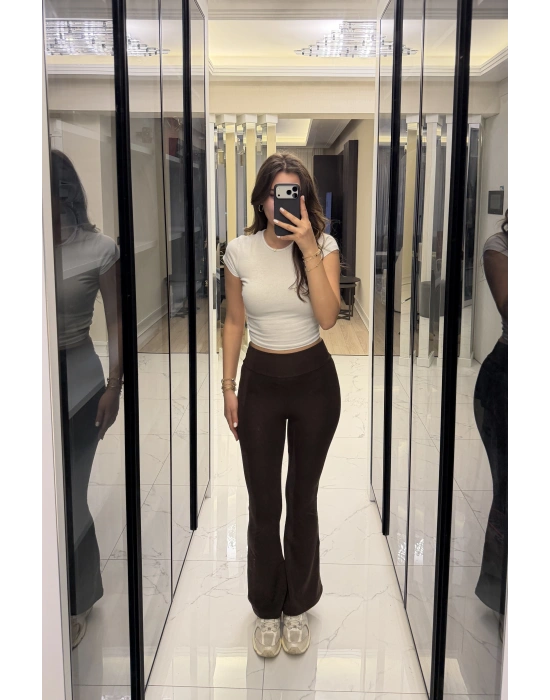 Kahve Oys Muadil Ekstra Sıcak Flare Tayt Pantolon