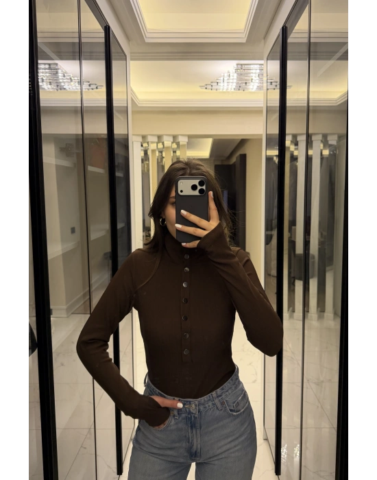 Kahve Zr Muadil Çıt Çıt Yakalı Bluz