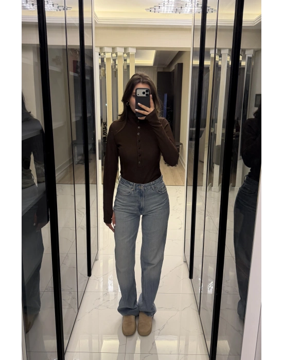 Kahve Zr Muadil Çıt Çıt Yakalı Bluz