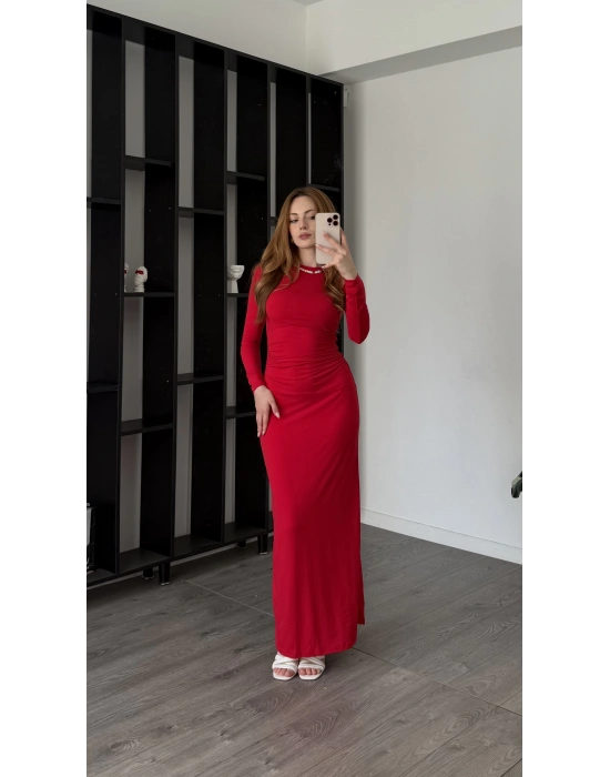 Kırmızı Emma Maxi Yırtmaçlı Sandy Elbise