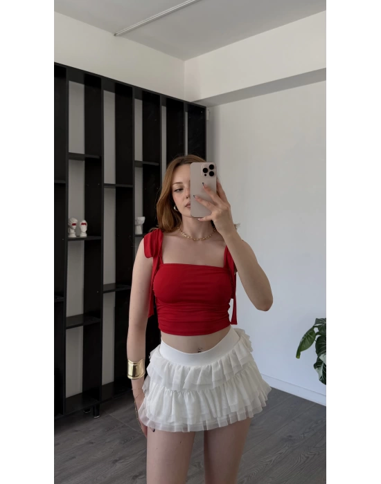 Kırmızı Fiyonk Askılı Bluz