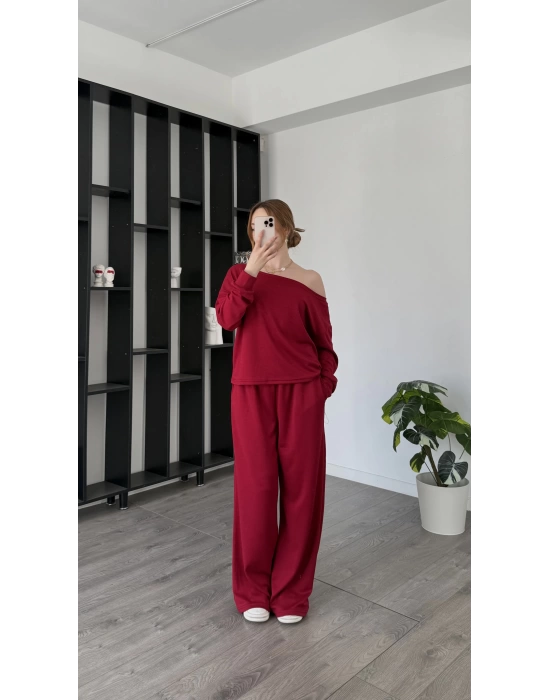 Kırmızı Selia Düşük Omuzlu 2’li Takım