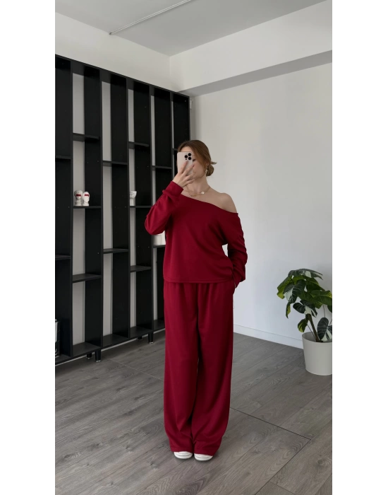Kırmızı Selia Düşük Omuzlu 2’li Takım