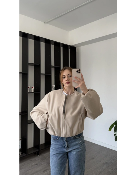 Krem Anna Bomber Kaşe Ceket