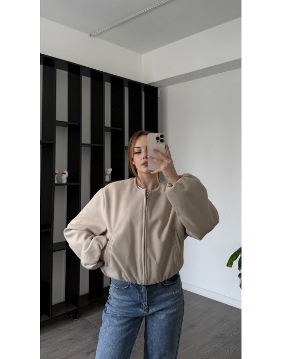 Krem Anna Bomber Kaşe Ceket