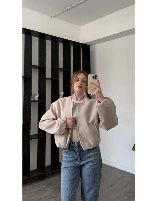 Krem Anna Bomber Kaşe Ceket