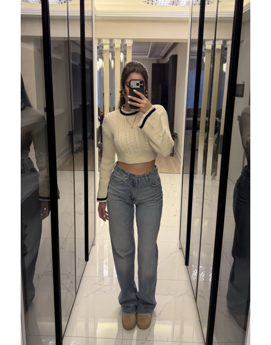 Krem Blair Volan Kol Triko Kazak