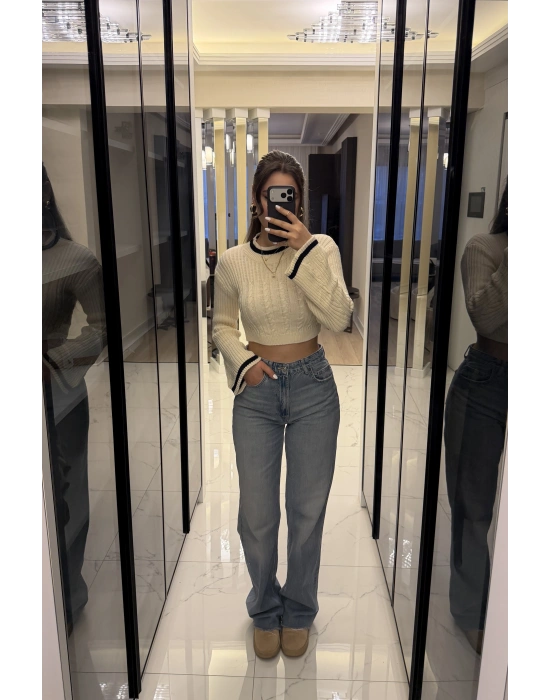 Krem Blair Volan Kol Triko Kazak