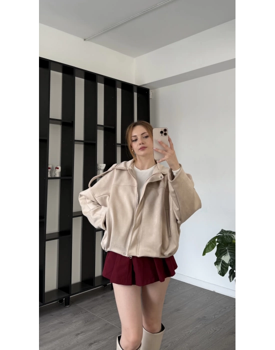 Krem Laura Oversize Süet Ceket