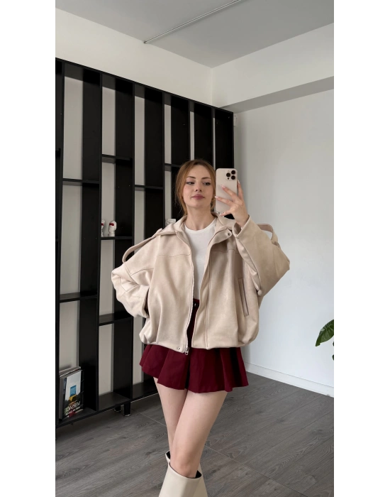 Krem Laura Oversize Süet Ceket