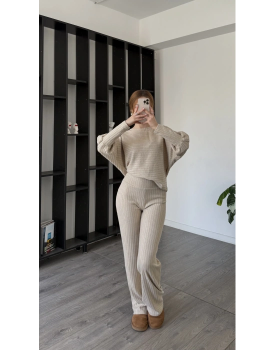 Krem Ophelia Kol Detaylı Takım