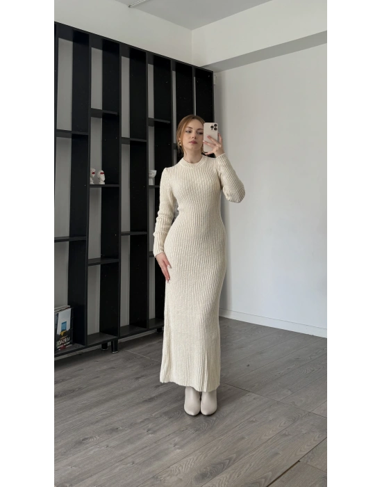 Krem Zora Maxi Triko Elbise