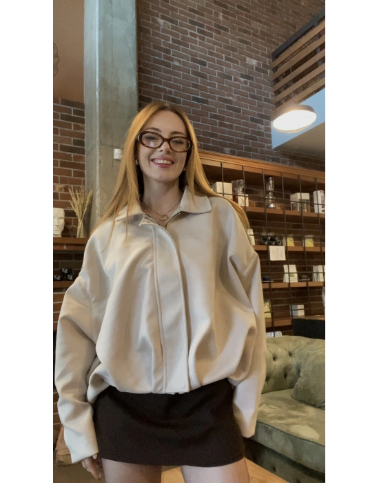 Krem Zr Muadil Bomber Süet Ceket