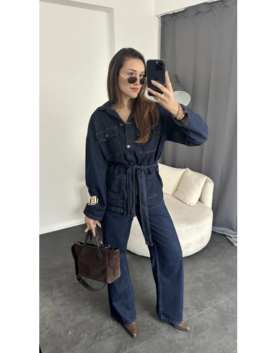Kuşaklı Ceket & Jean 2’li Kot Takım